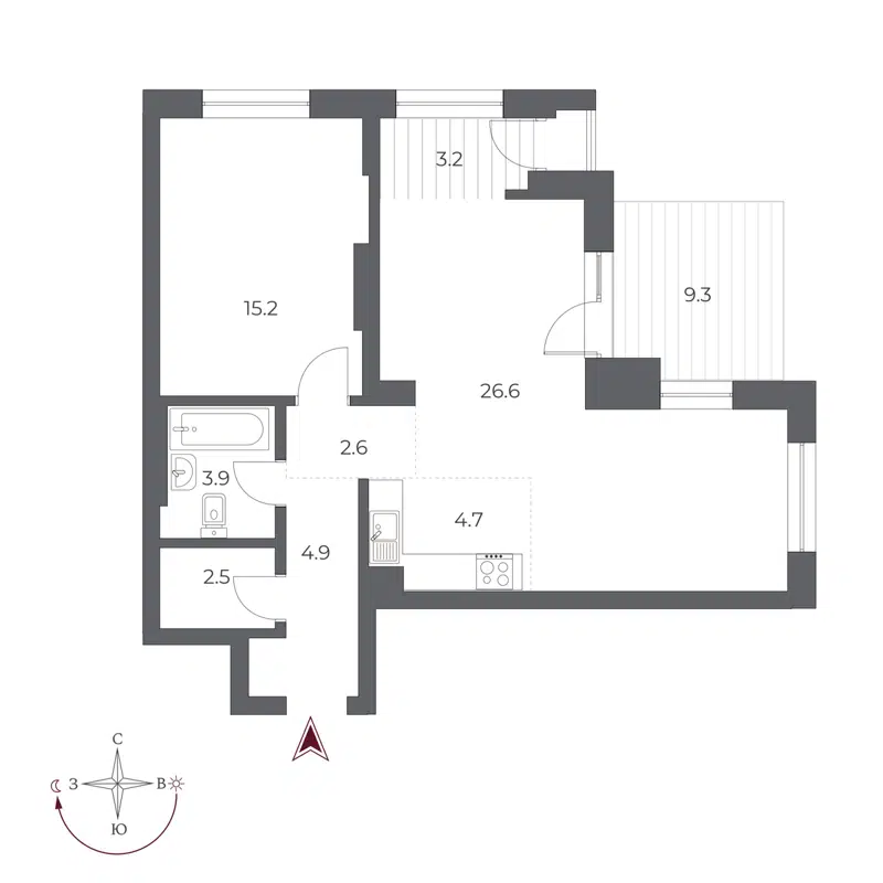 2-комнатная квартира 72.9 м² Оскар