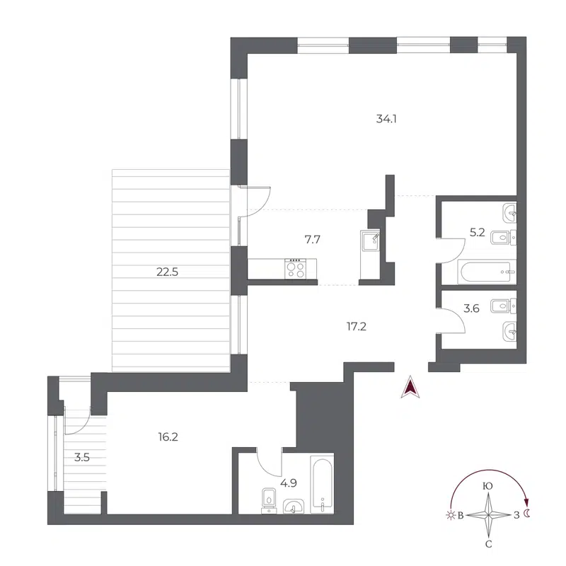 2-комнатная квартира 114.9 м² Оскар