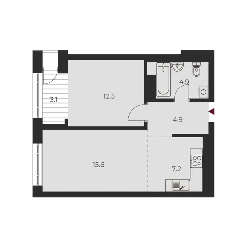 2-комнатная квартира 48 м² Оскар