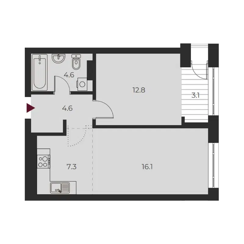 2-комнатная квартира 48.5 м² Оскар