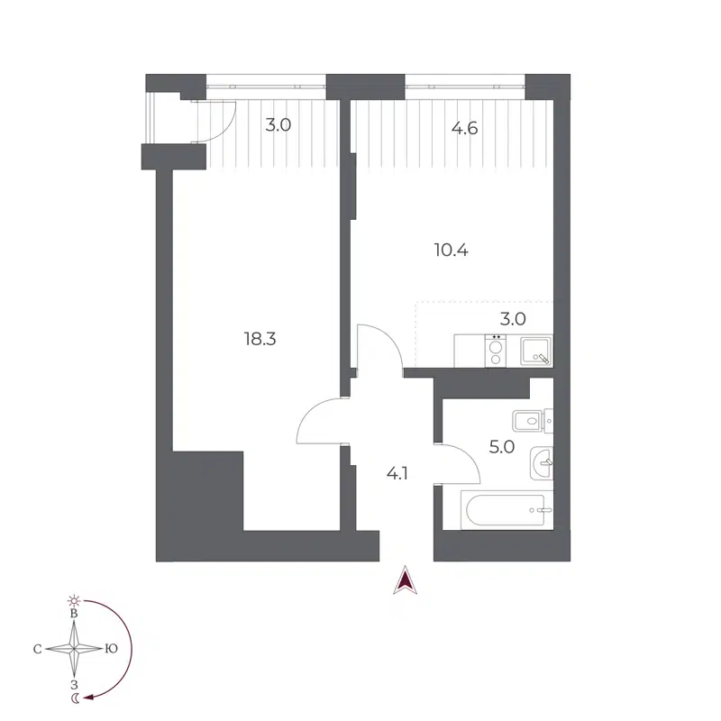 2-комнатная квартира 48.4 м² Оскар