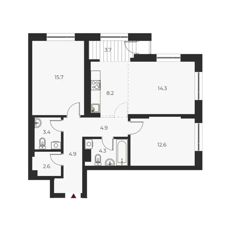 3-комнатная квартира 74.6 м² Оскар