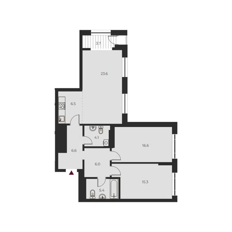 3-комнатная квартира 87.8 м² Оскар