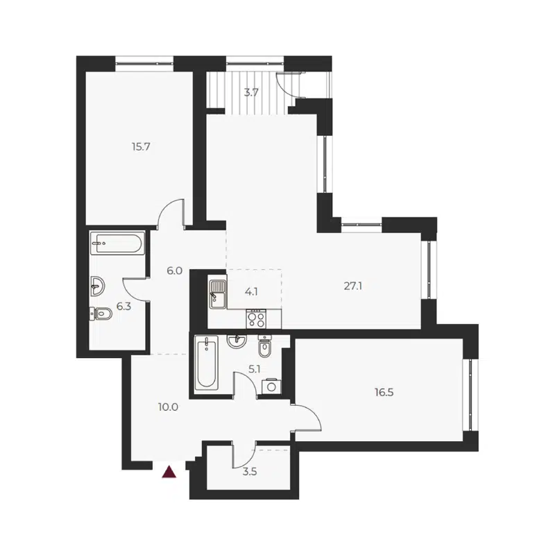 3-комнатная квартира 98 м² Оскар