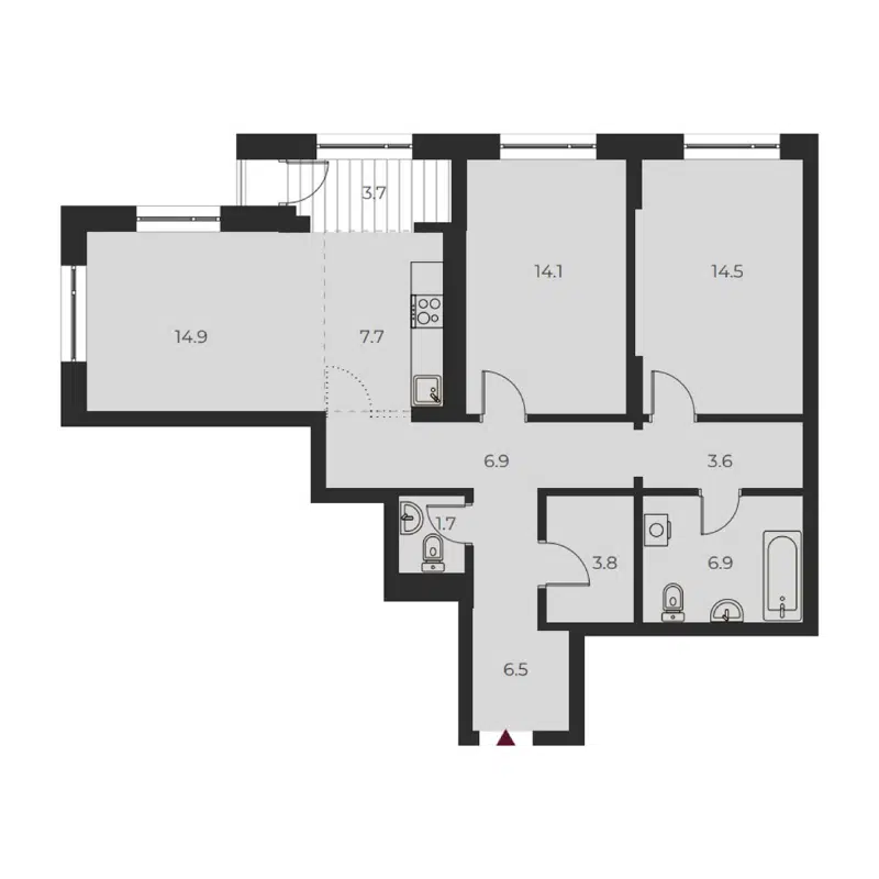 3-комнатная квартира 84.3 м² Оскар