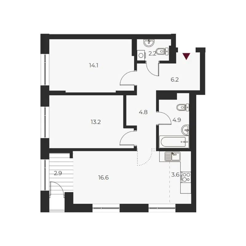 3-комнатная квартира 68.5 м² Оскар