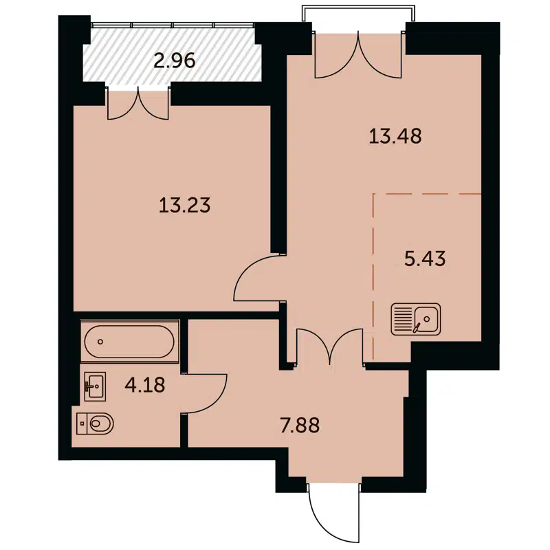 2-комнатная квартира 45.6 м² Академия