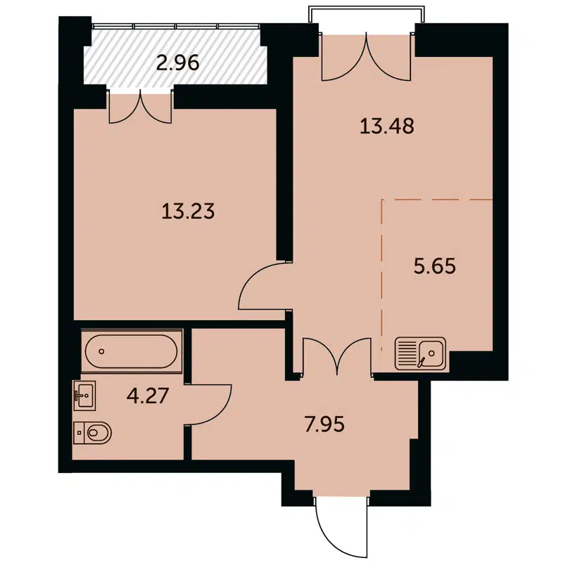 2-комнатная квартира 46.08 м² Академия