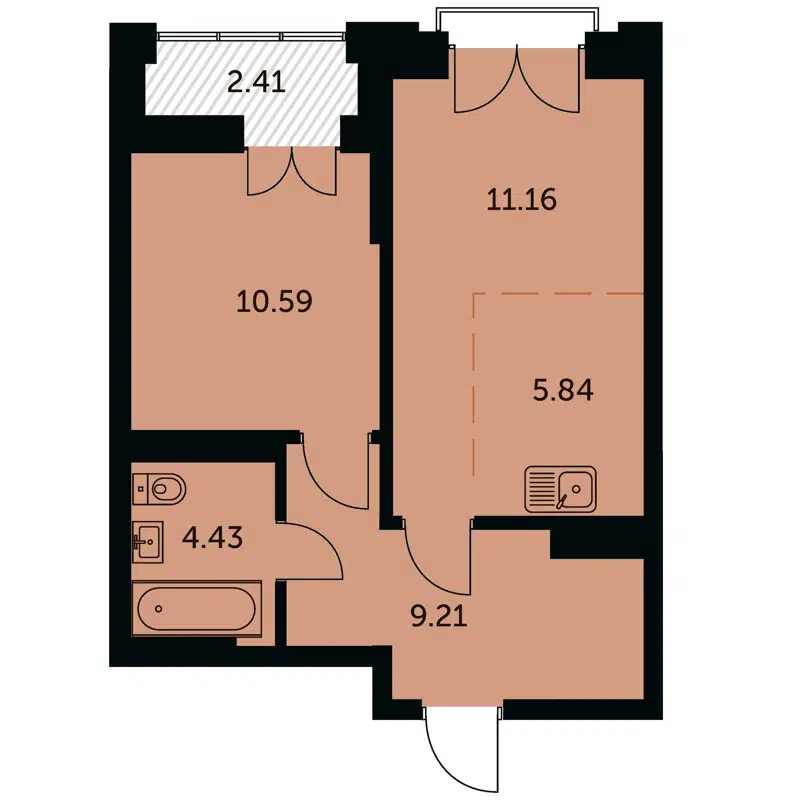 2-комнатная квартира 42.44 м² Академия