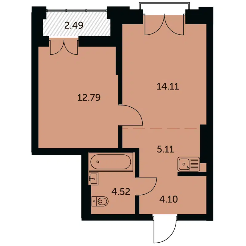 2-комнатная квартира 41.6 м² Академия