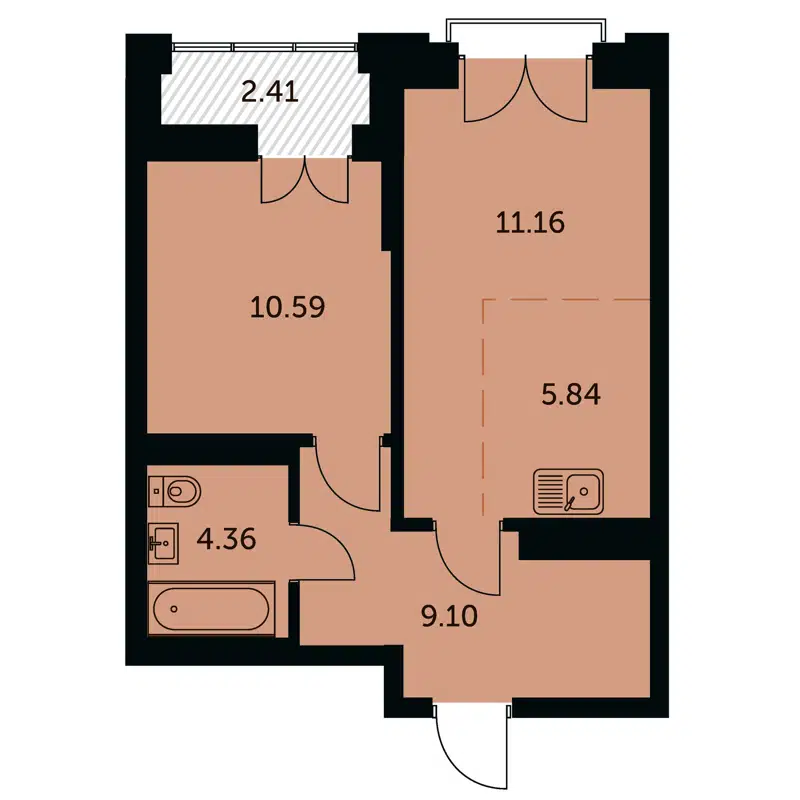 2-комнатная квартира 42.2 м² Академия