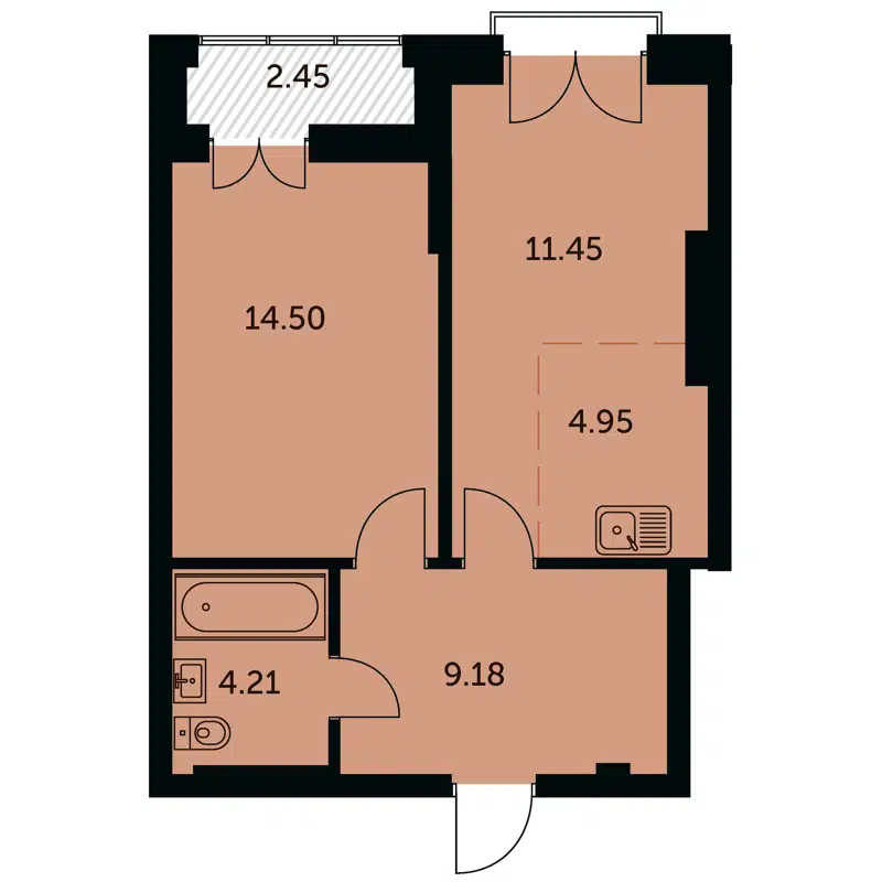 2-комнатная квартира 45.4 м² Академия