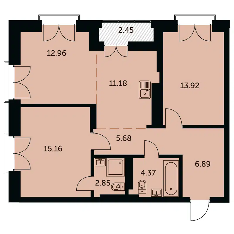3-комнатная квартира 74.2 м² Академия