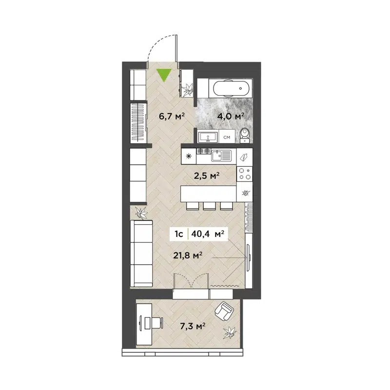 Студия 41.5 м² Берлин