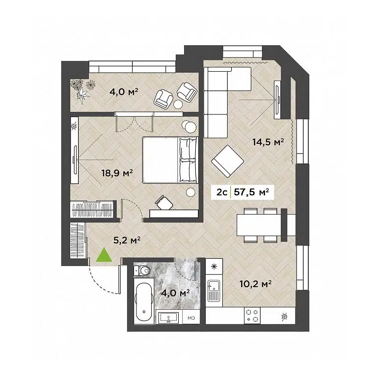 2-комнатная квартира 55.5 м² Берлин
