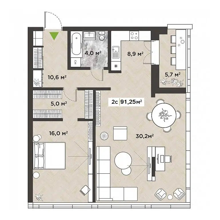2-комнатная квартира 91.3 м² Берлин