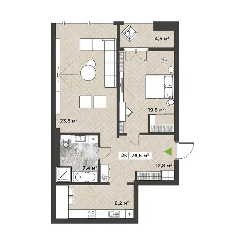 2-комнатная квартира 74.4 м² Берлин