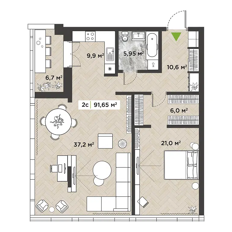 2-комнатная квартира 91.7 м² Берлин