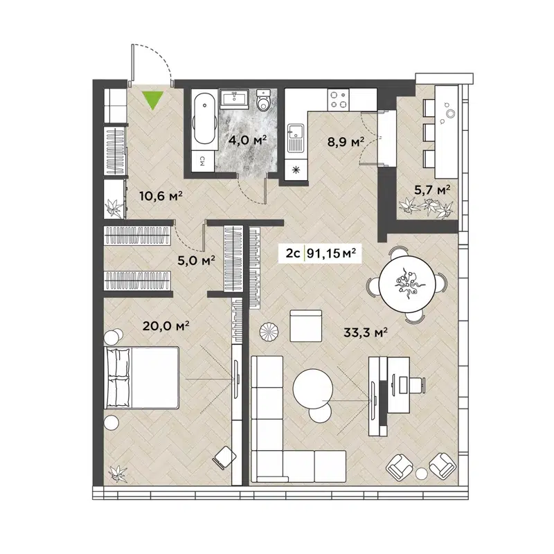 2-комнатная квартира 91.2 м² Берлин
