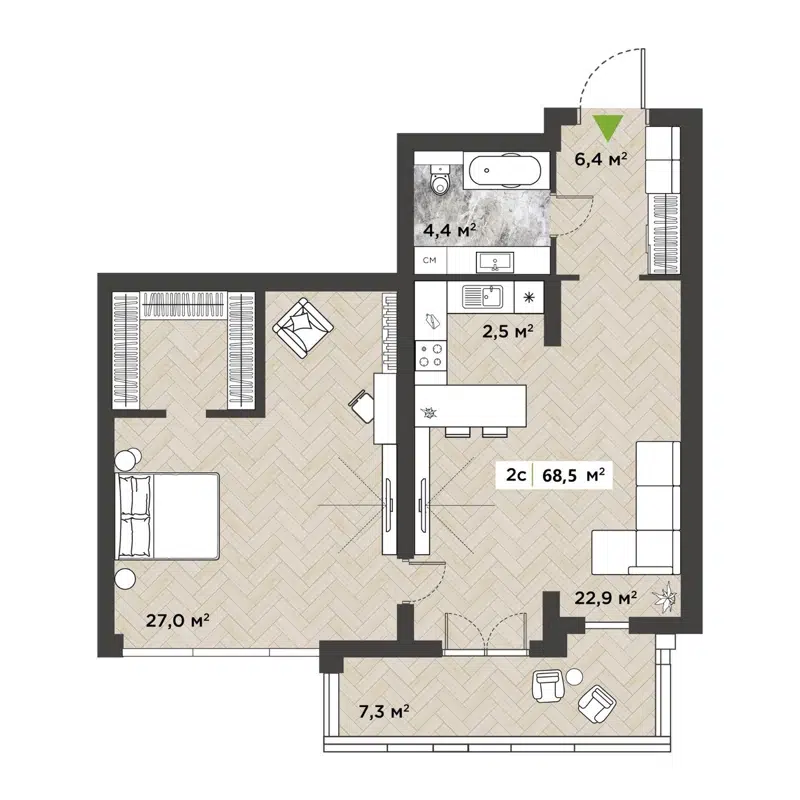 2-комнатная квартира 68.1 м² Берлин