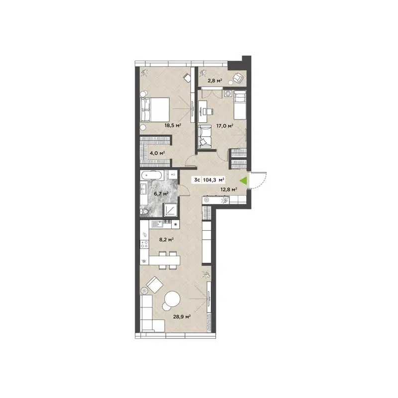 3-комнатная квартира 102.6 м² Берлин
