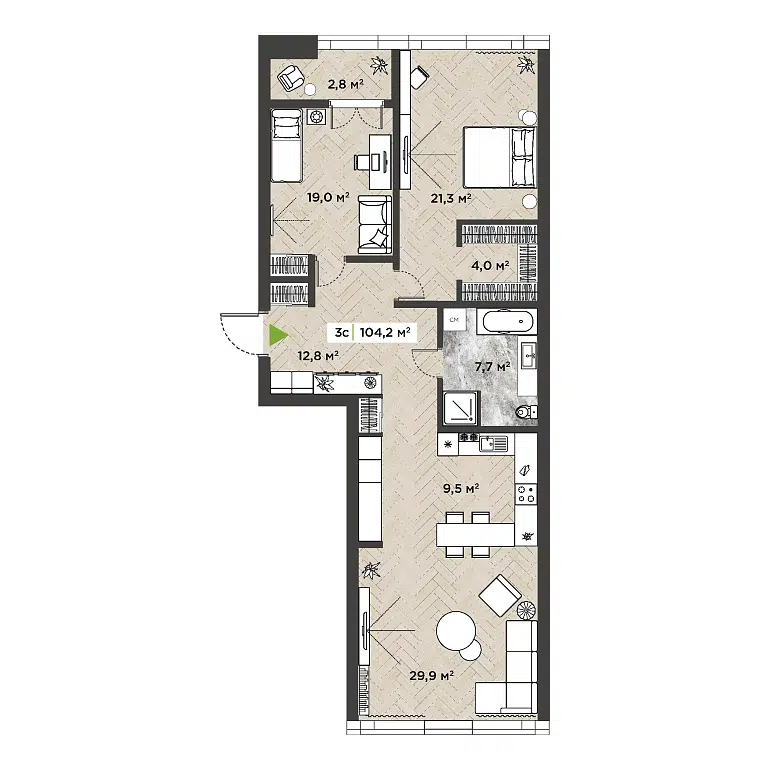 3-комнатная квартира 102.5 м² Берлин