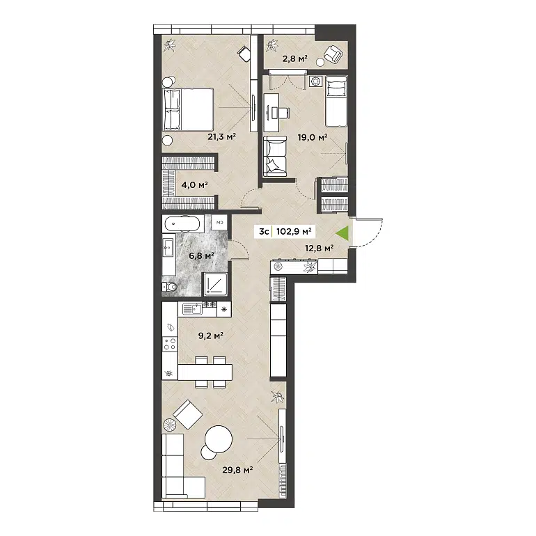 3-комнатная квартира 101.3 м² Берлин