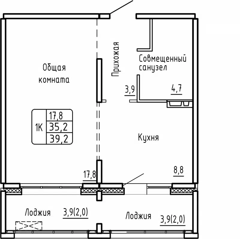 1-комнатная квартира 39.2 м² Самоцветы