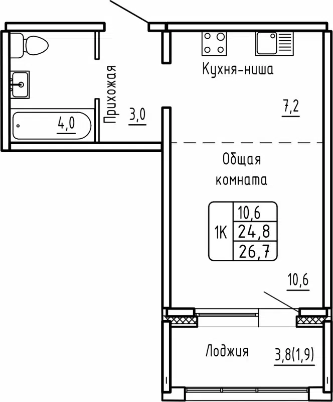 1-комнатная квартира 26.7 м² Самоцветы