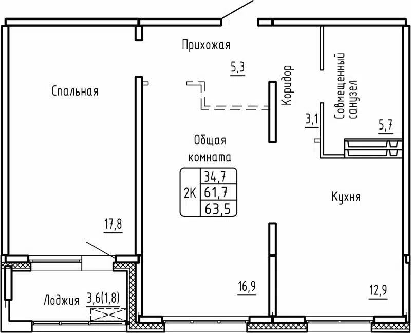 2-комнатная квартира 63.5 м² Самоцветы
