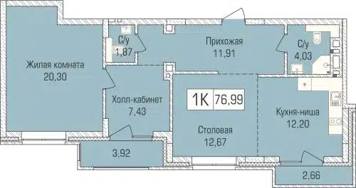 1-комнатная квартира 76.2 м² Цивилизация