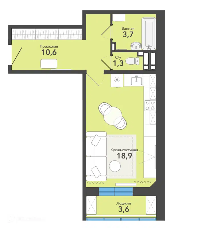  38.1 м² Чистая слобода