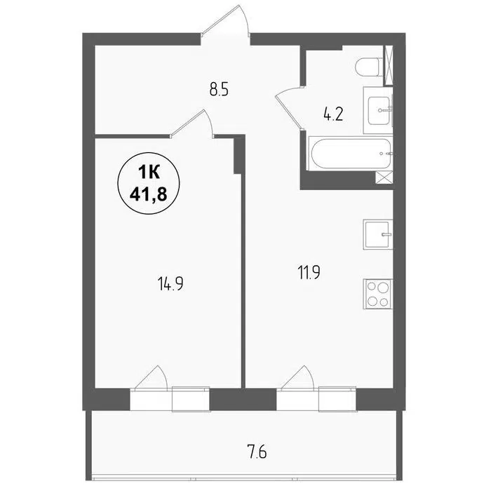 1-комнатная квартира 41.8 м² Тетрис