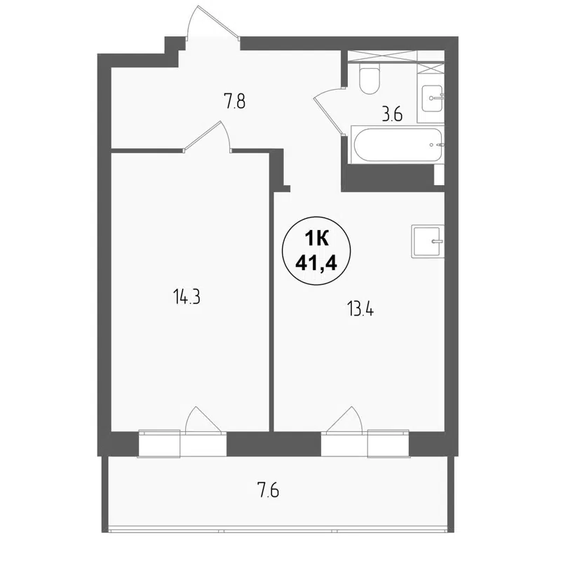1-комнатная квартира 41.4 м² Тетрис
