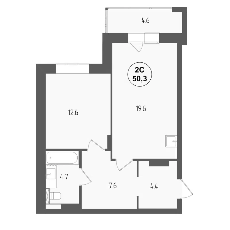 2-комнатная квартира 50.3 м² Тетрис