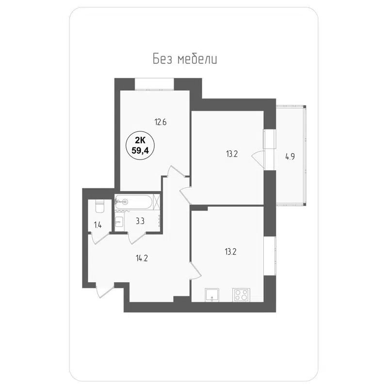 2-комнатная квартира 59.4 м² Тетрис