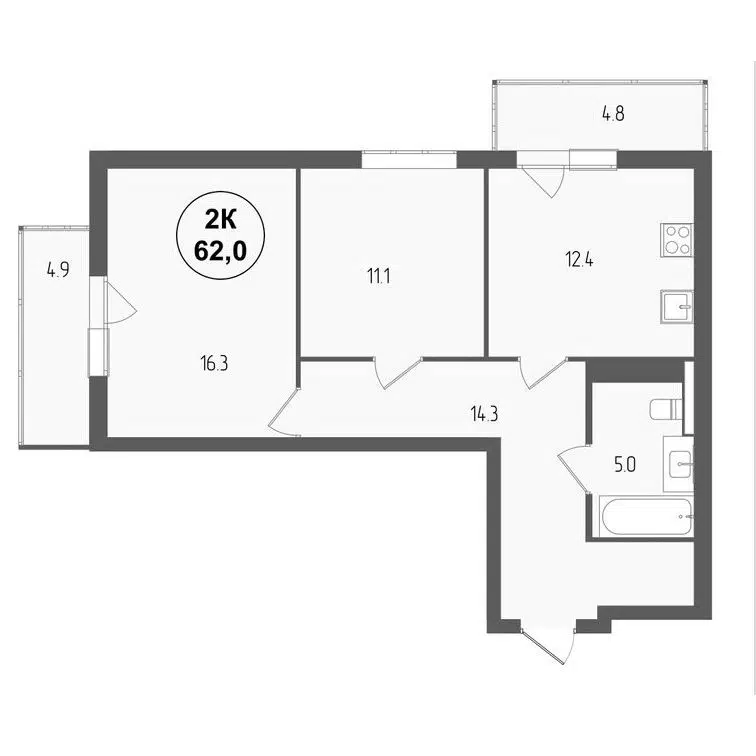 2-комнатная квартира 62 м² Тетрис
