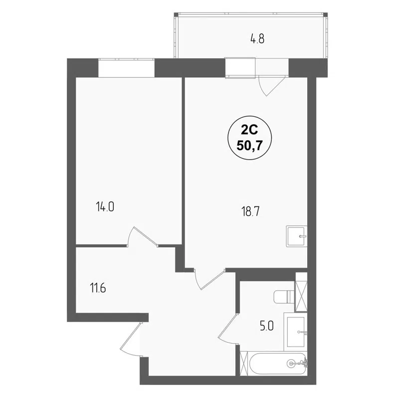 2-комнатная квартира 50.7 м² Тетрис