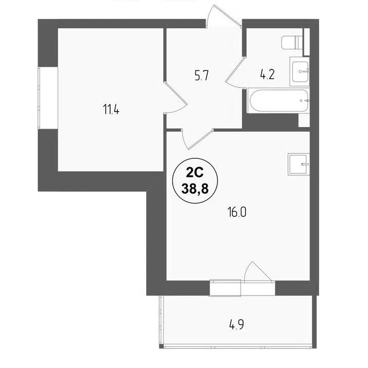 2-комнатная квартира 38.8 м² Тетрис