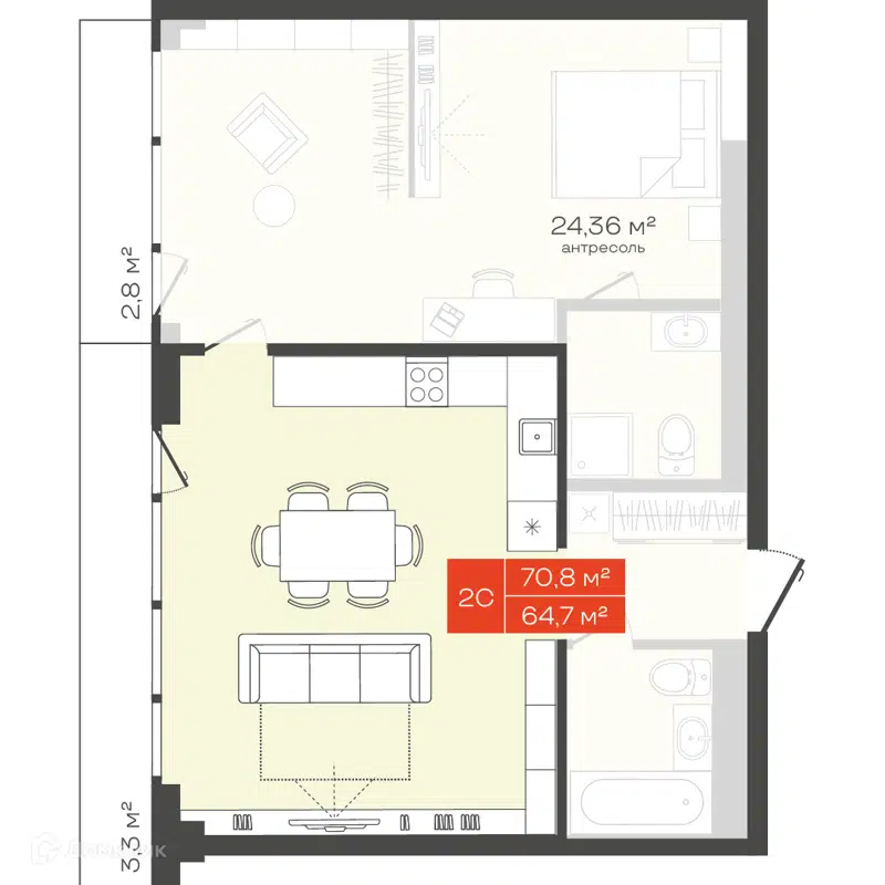 Студия 70.8 м² Freedom