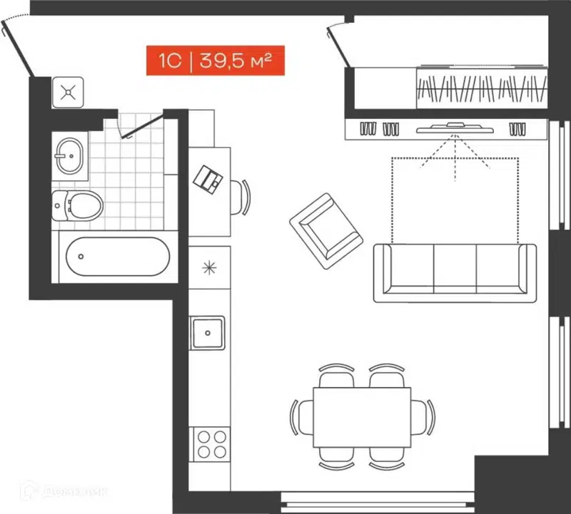 Студия 39.5 м² Freedom
