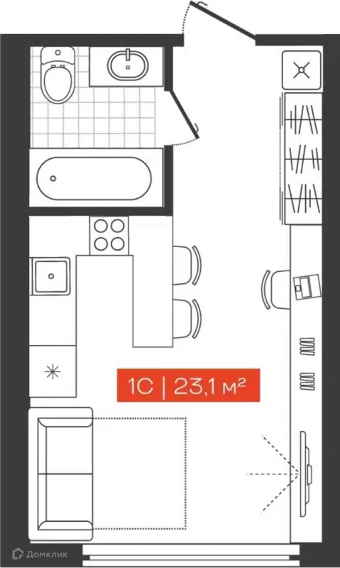 Студия 23.1 м² Freedom
