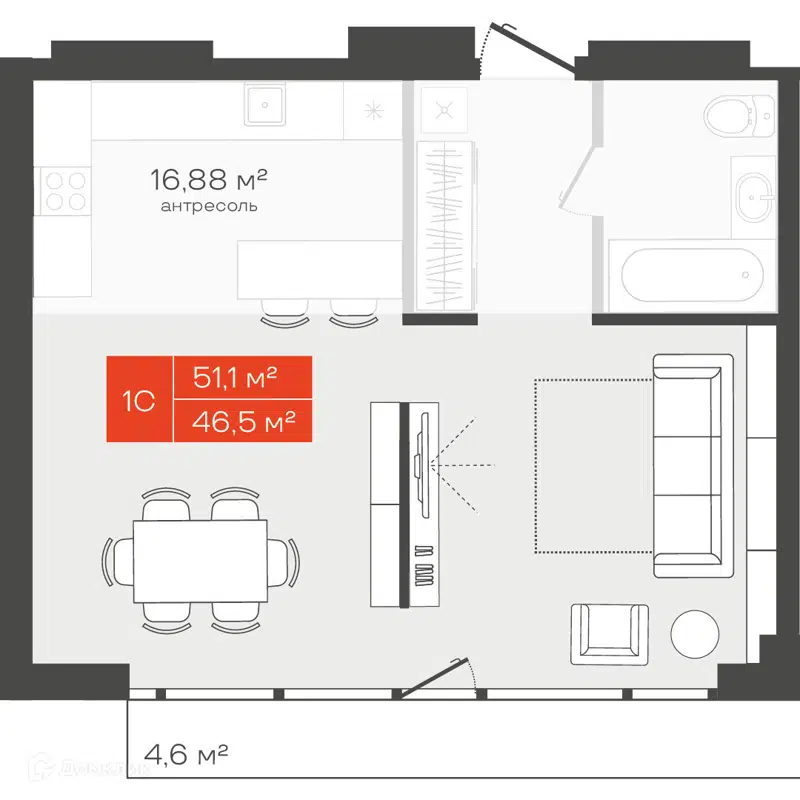 Студия 51.1 м² Freedom