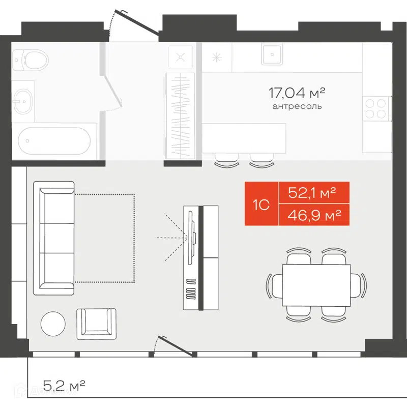 Студия 52.1 м² Freedom