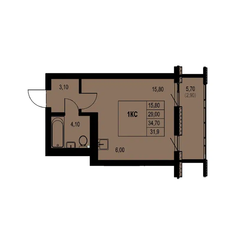 Студия 31.9 м² Автограф