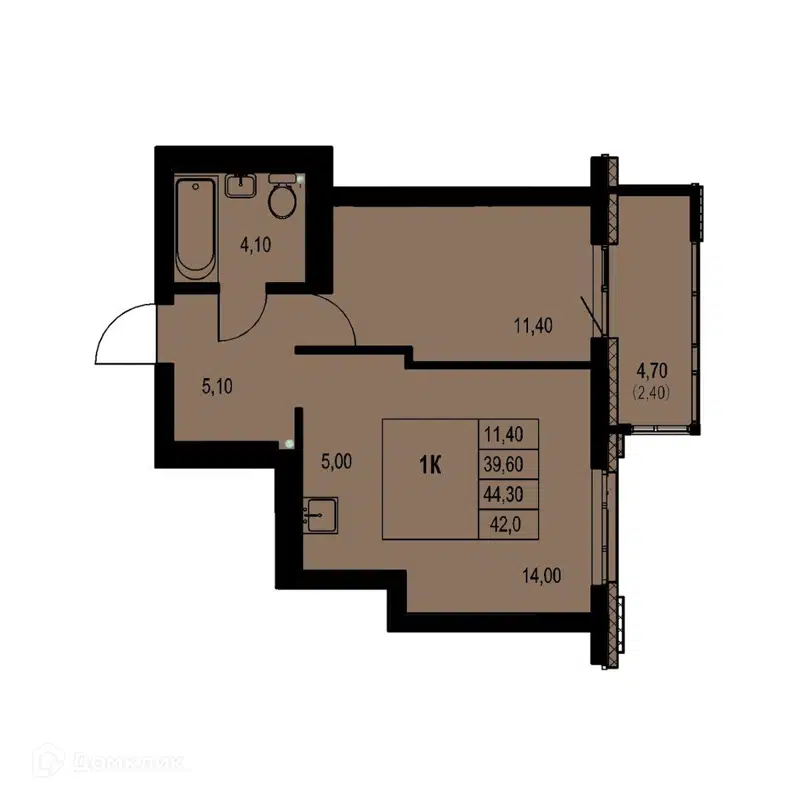 1-комнатная квартира 42 м² Автограф