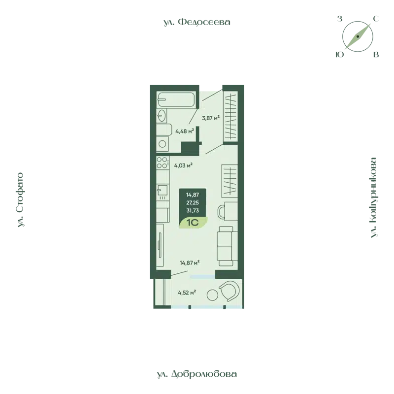 Студия 31.73 м² Мичурин