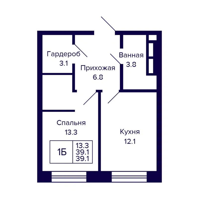 1-комнатная квартира 39.1 м² CITATUM