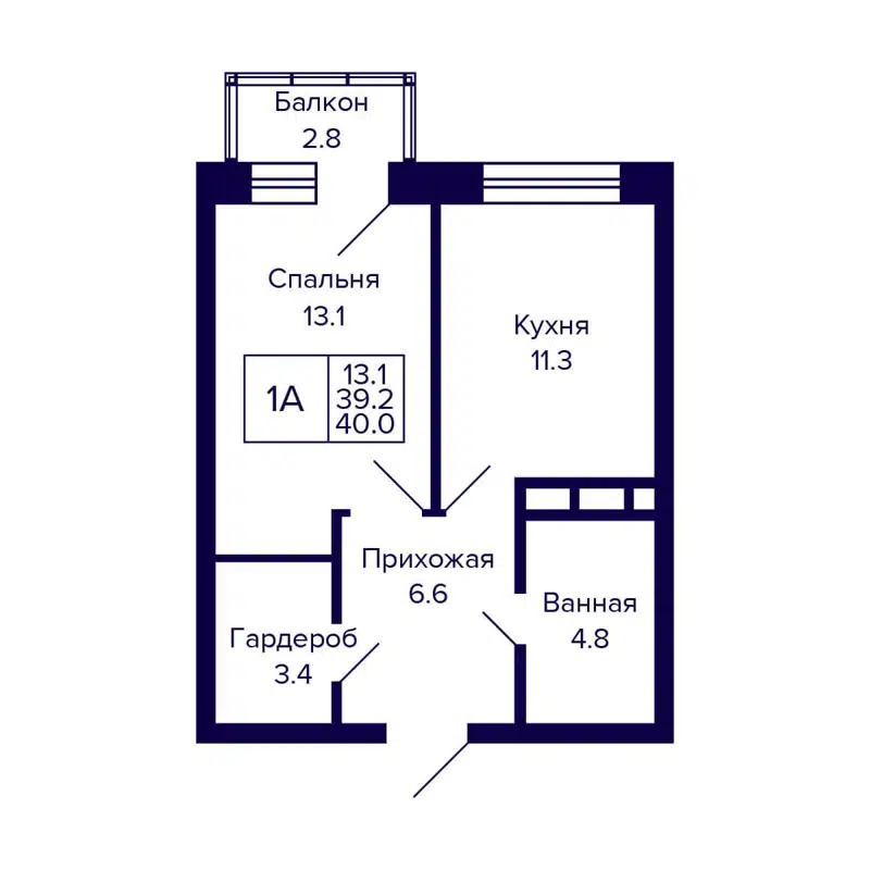 1-комнатная квартира 40 м² CITATUM