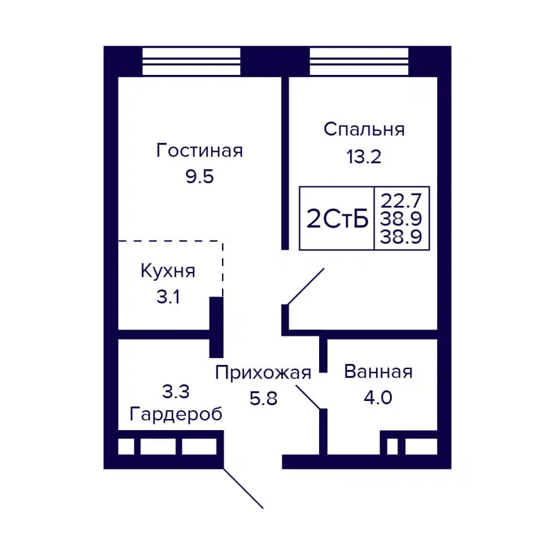 2-комнатная квартира 38.9 м² CITATUM